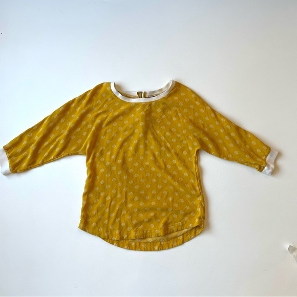 MAEVE Anthropologie Top Size 2 Mustard Yellow Polka Dot 3/4 Sleeve Blouse - Picture 5 of 16